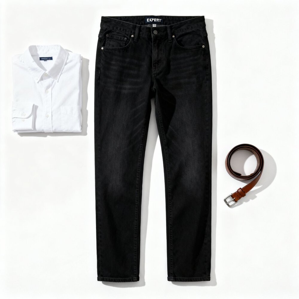 Express Men's Slim Straight Jeans - Black - Size 32x32